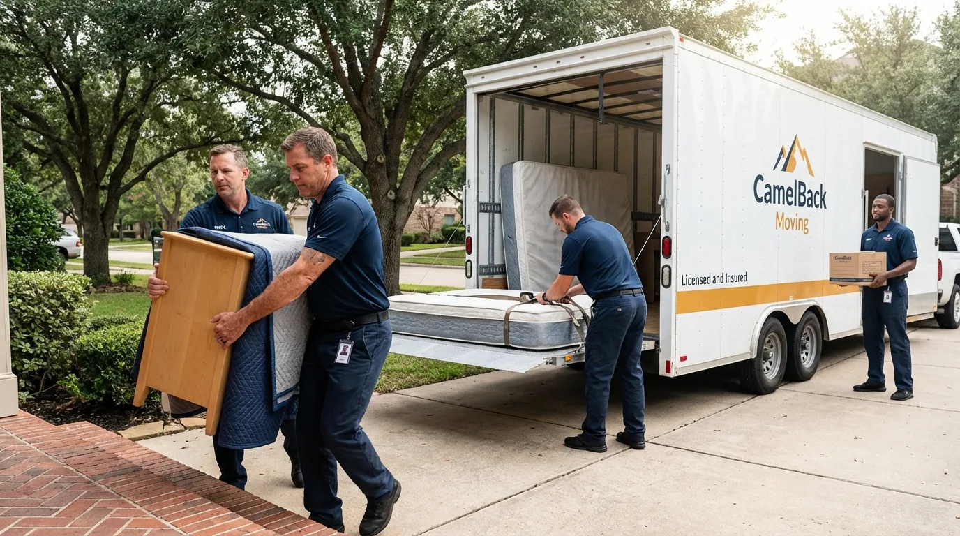 Crew loading residential truck for cross-state move from Felton, CA