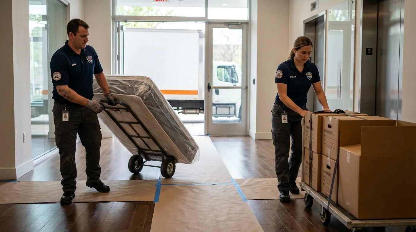 Professional apartment movers loading elevator in Felton, CA
