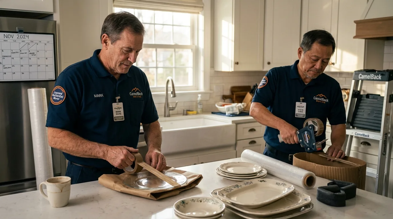 Professional crew packing kitchen dishware in Felton, CA